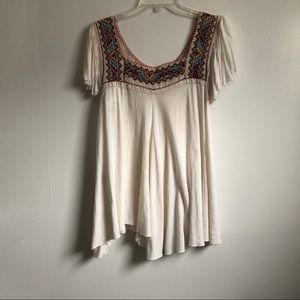 Free People Square Neck Embroidered Peasant Top